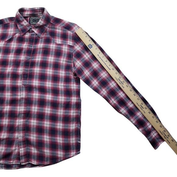 Scotch & Soda Pearl Snap Shirt Mens Large Red Plaid Check Roll Up Sleeve Western - Picture 7 of 11